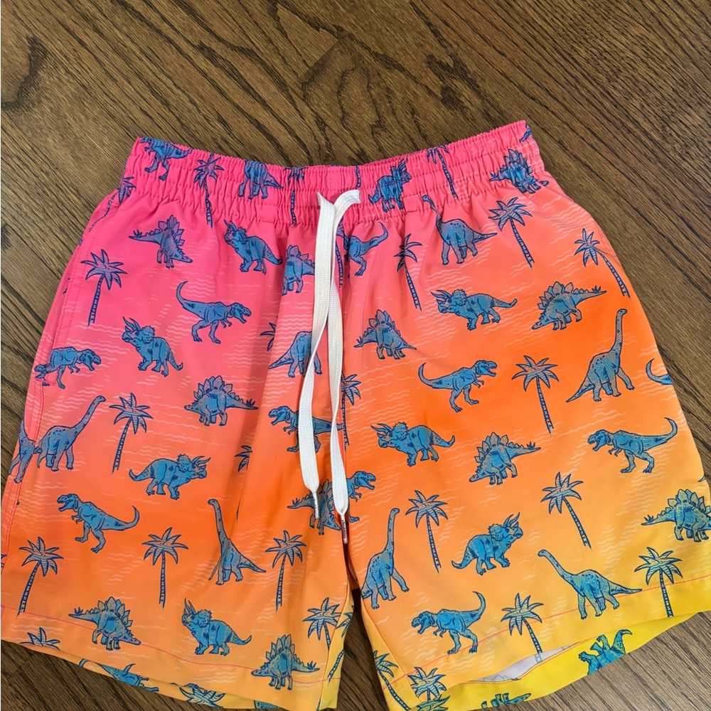 chubbies Men's Gradient Pink Orange Yellow Dino Print Swim Trunks